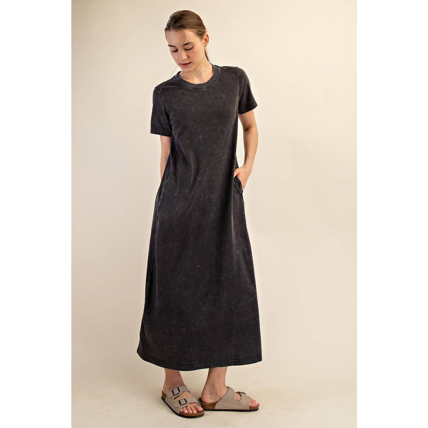 MINERAL WASHED COTTON MAXI DRESS