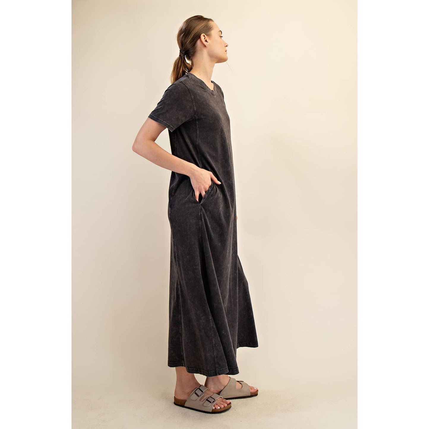 MINERAL WASHED COTTON MAXI DRESS