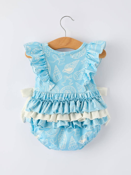 Spring Ocean Girls Romper Bow Ruffle