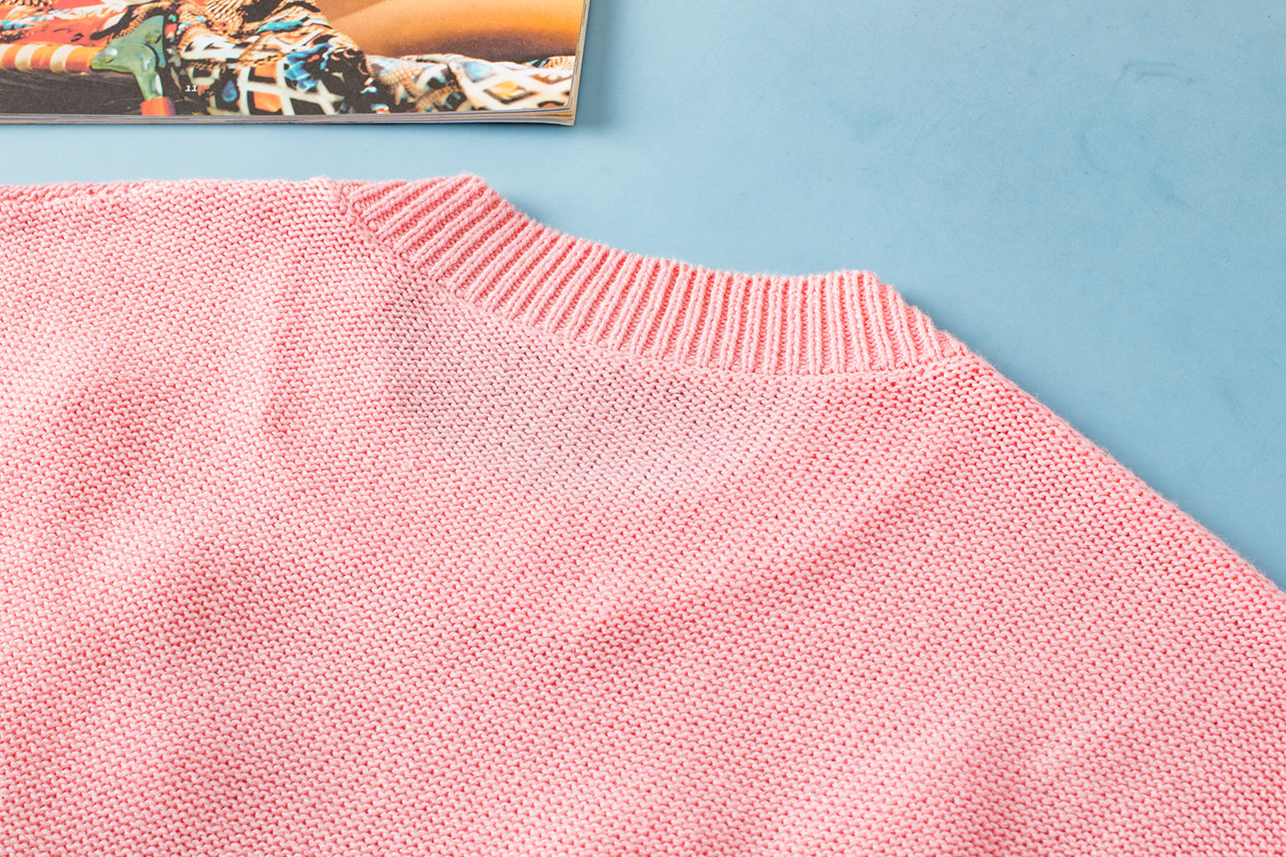 Pink Multi Crochet Flower Knit Short Sleeve Sweater Top