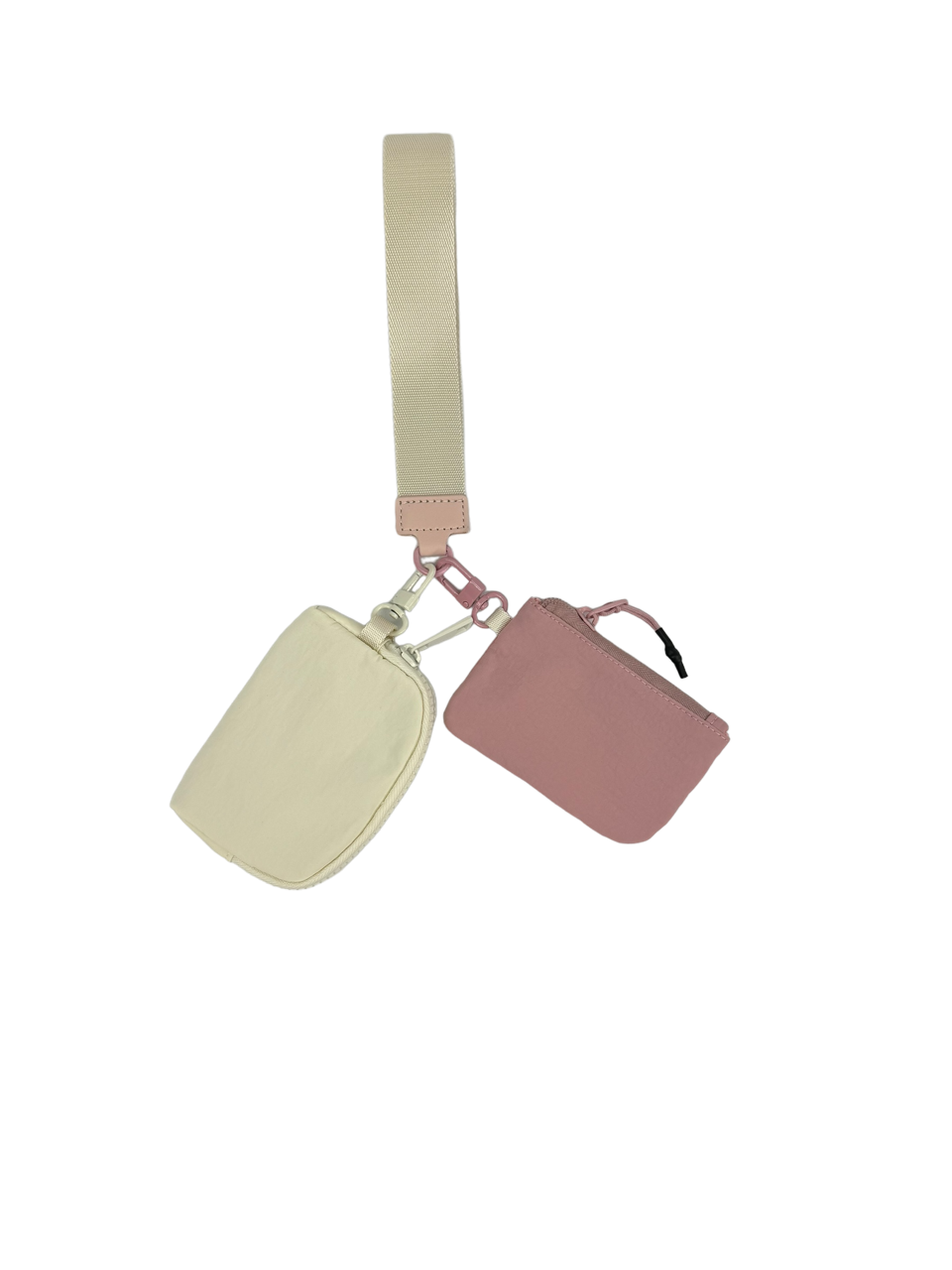 Wristlet Key Chain Double Pouch Cream/Mauve