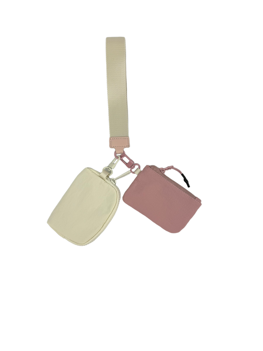 Wristlet Key Chain Double Pouch Cream/Mauve