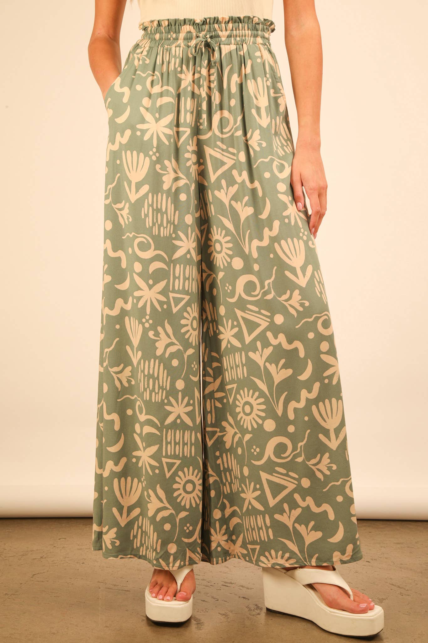 Chloe Printed Wide Leg Long Pants