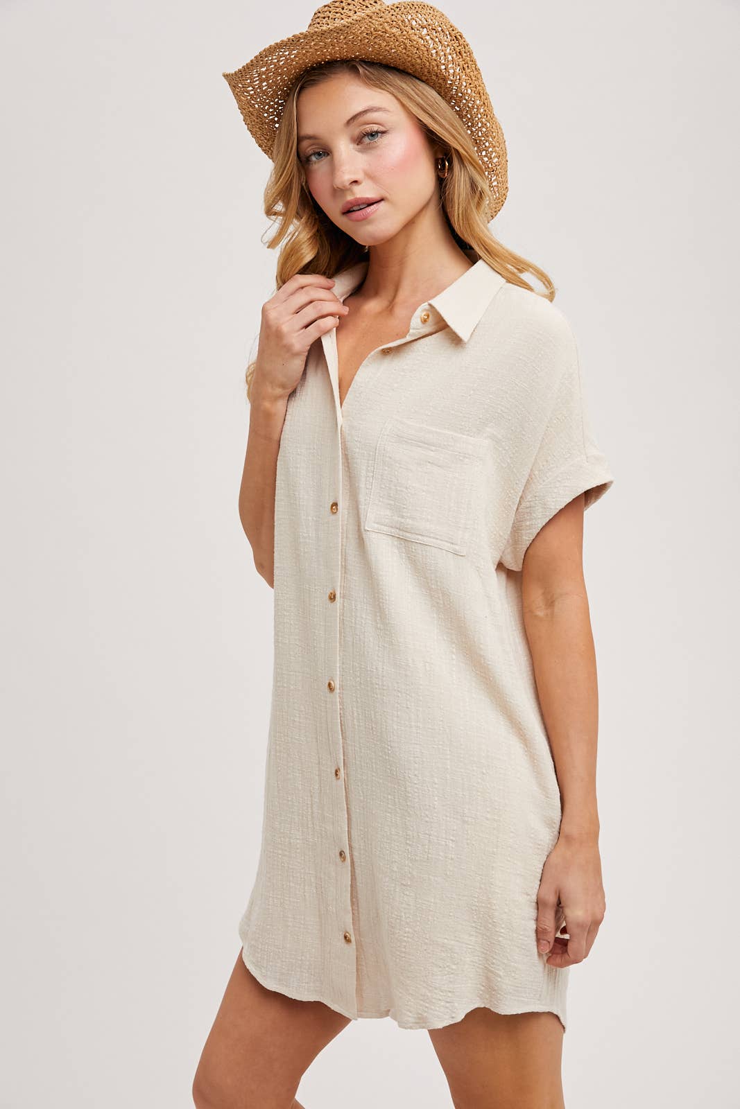 BUTTON UP SHIRT DRESS WITH POCKET