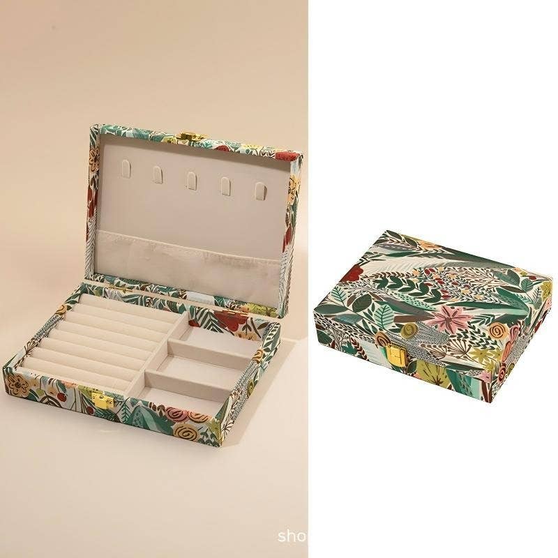 FLORAL PRINT JEWELRY ORGANIZER TRAVEL BOX CASE |