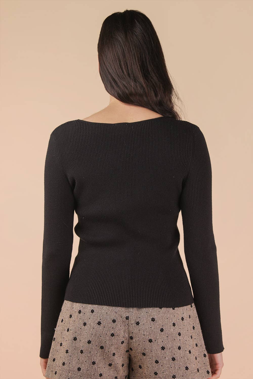 Button Down Fitted Knit Sweater Top