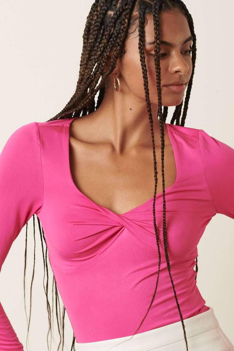TWIST FRONT LONG SLEEVE KNIT TOP