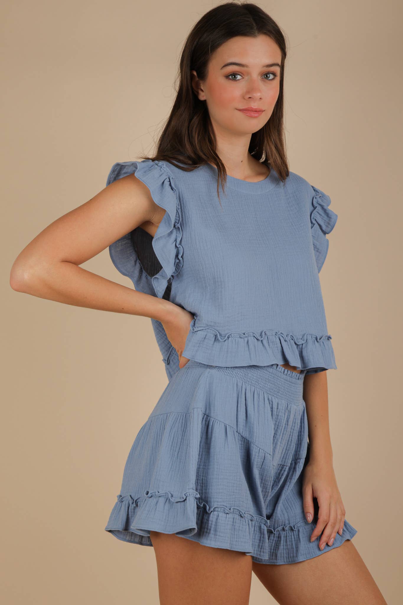 Ruffled Top & Shorts Set