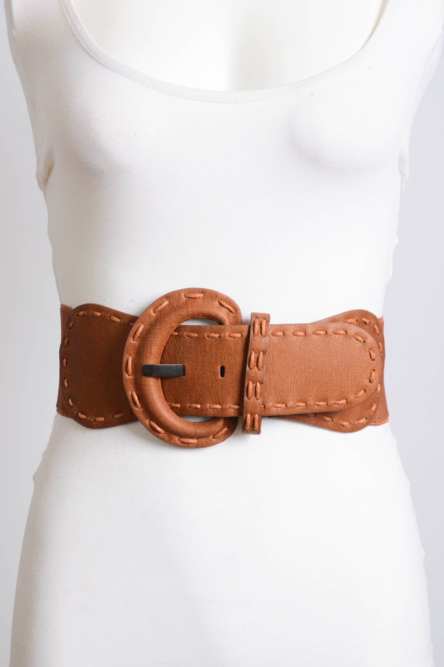 Distressed Look Wide Stitch Belt