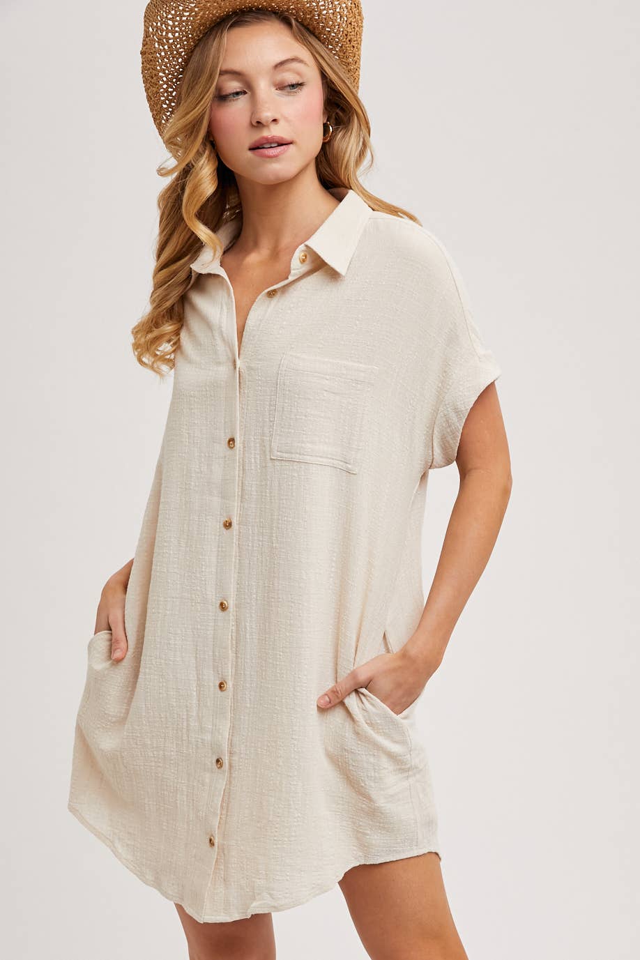 BUTTON UP SHIRT DRESS WITH POCKET