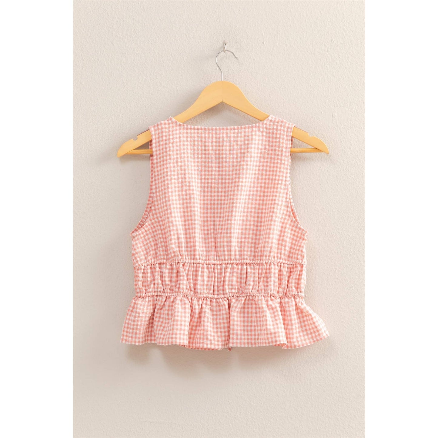 V-Neck Bow Detail Sleeveless Gingham Top