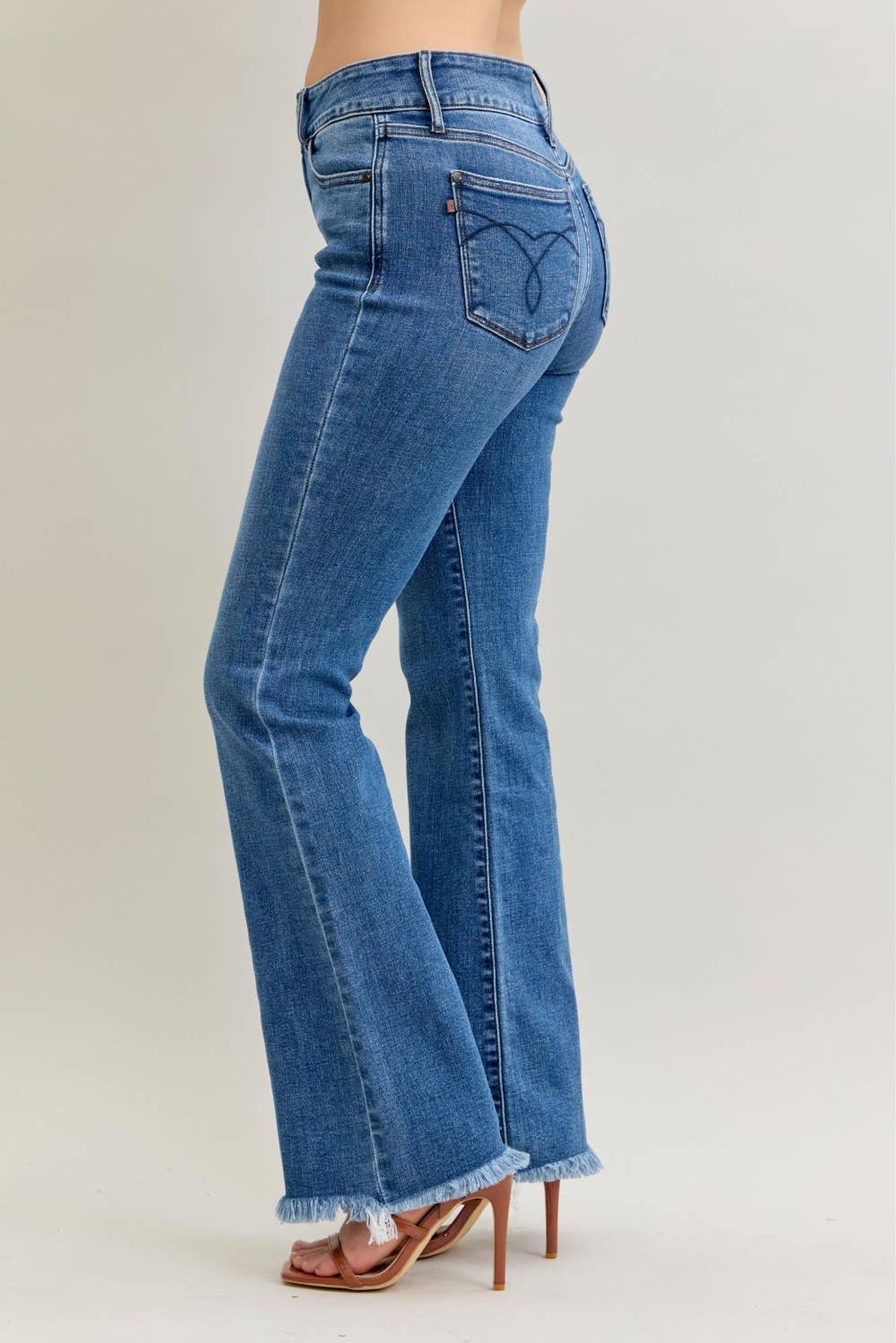 High Waisted Bootcut Double Button WB & Fray Hem