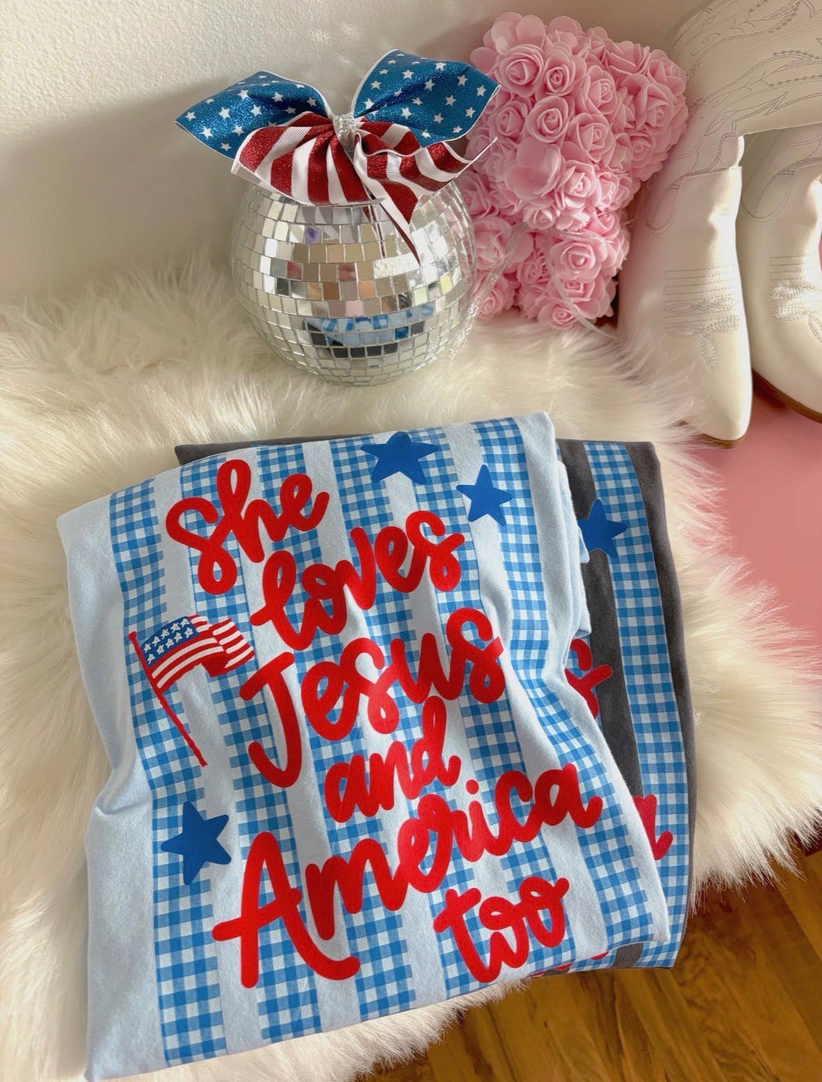 She Loves Jesus & America Too Tee