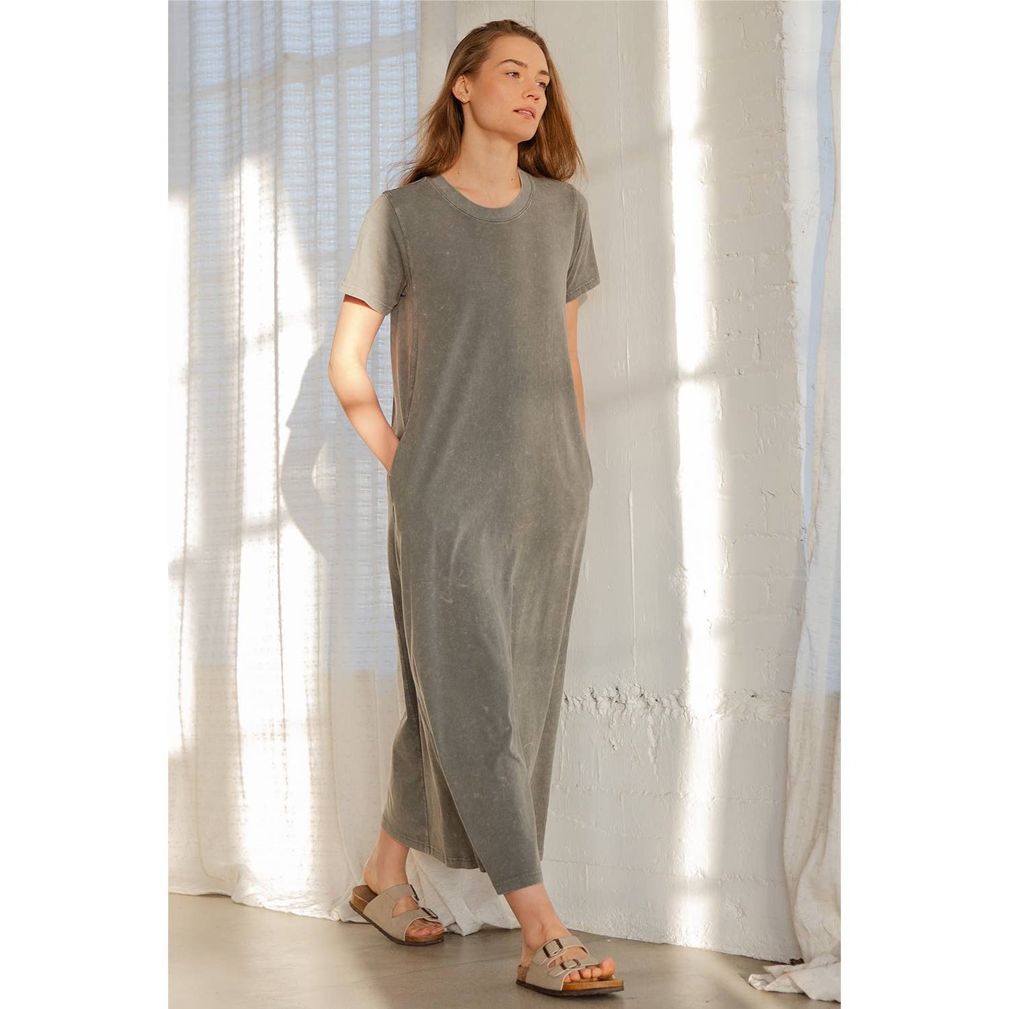 MINERAL WASHED COTTON MAXI DRESS