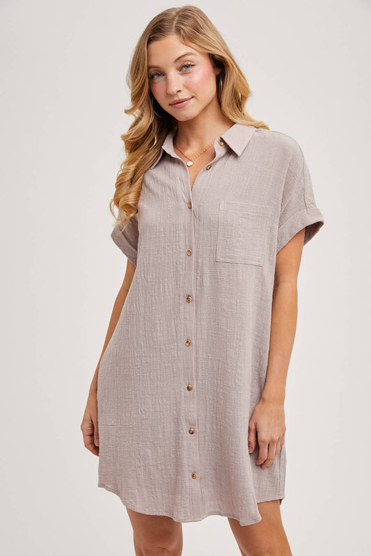 BUTTON UP SHIRT DRESS WITH POCKET