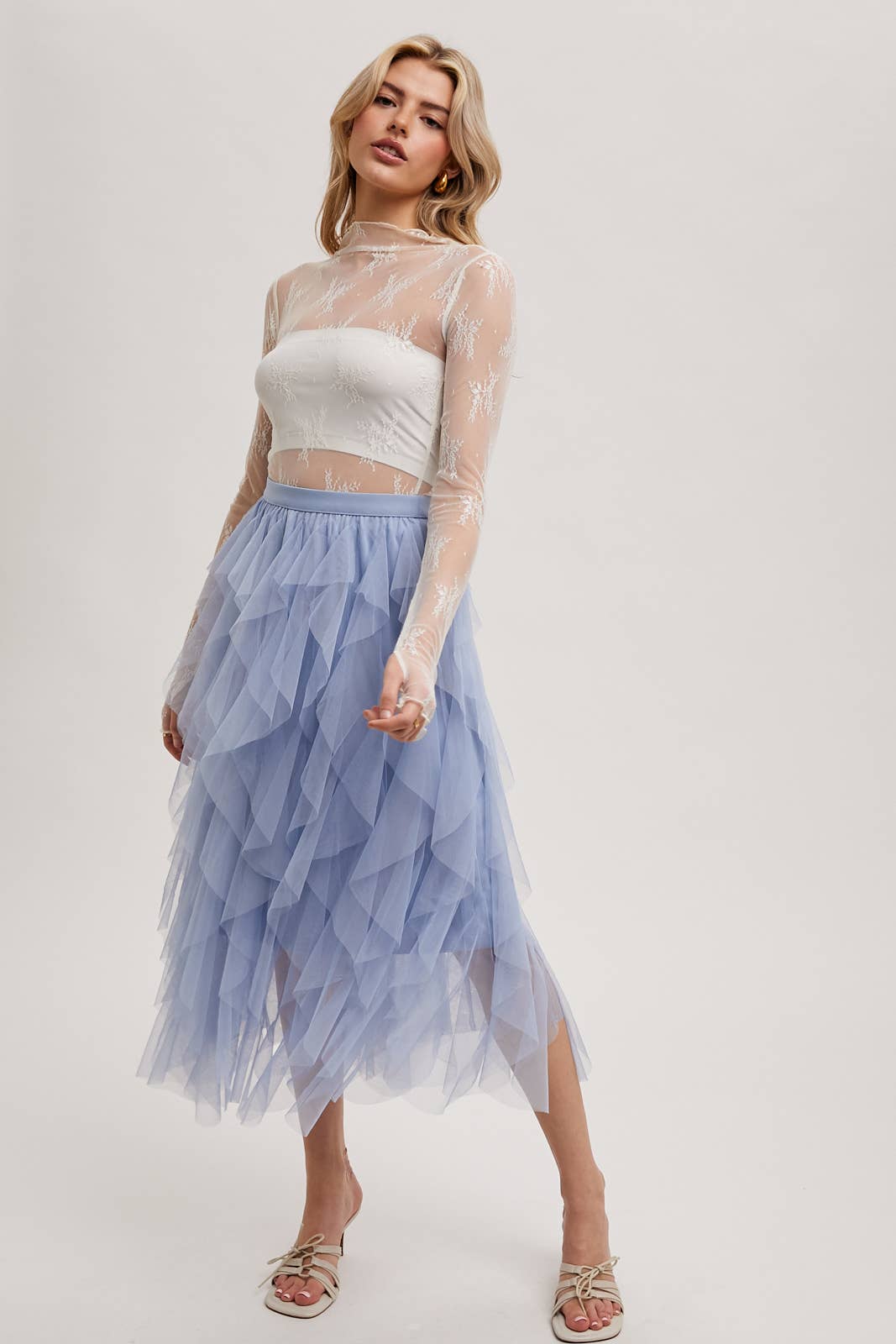 FLORAL EMBROIDERY LACE MESH LAYERING TOP
