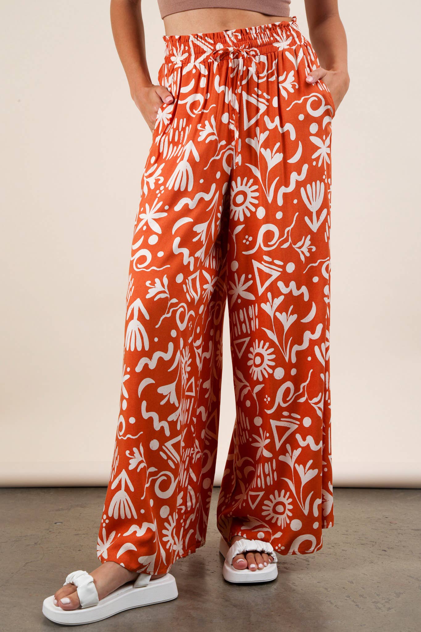 Chloe Printed Wide Leg Long Pants