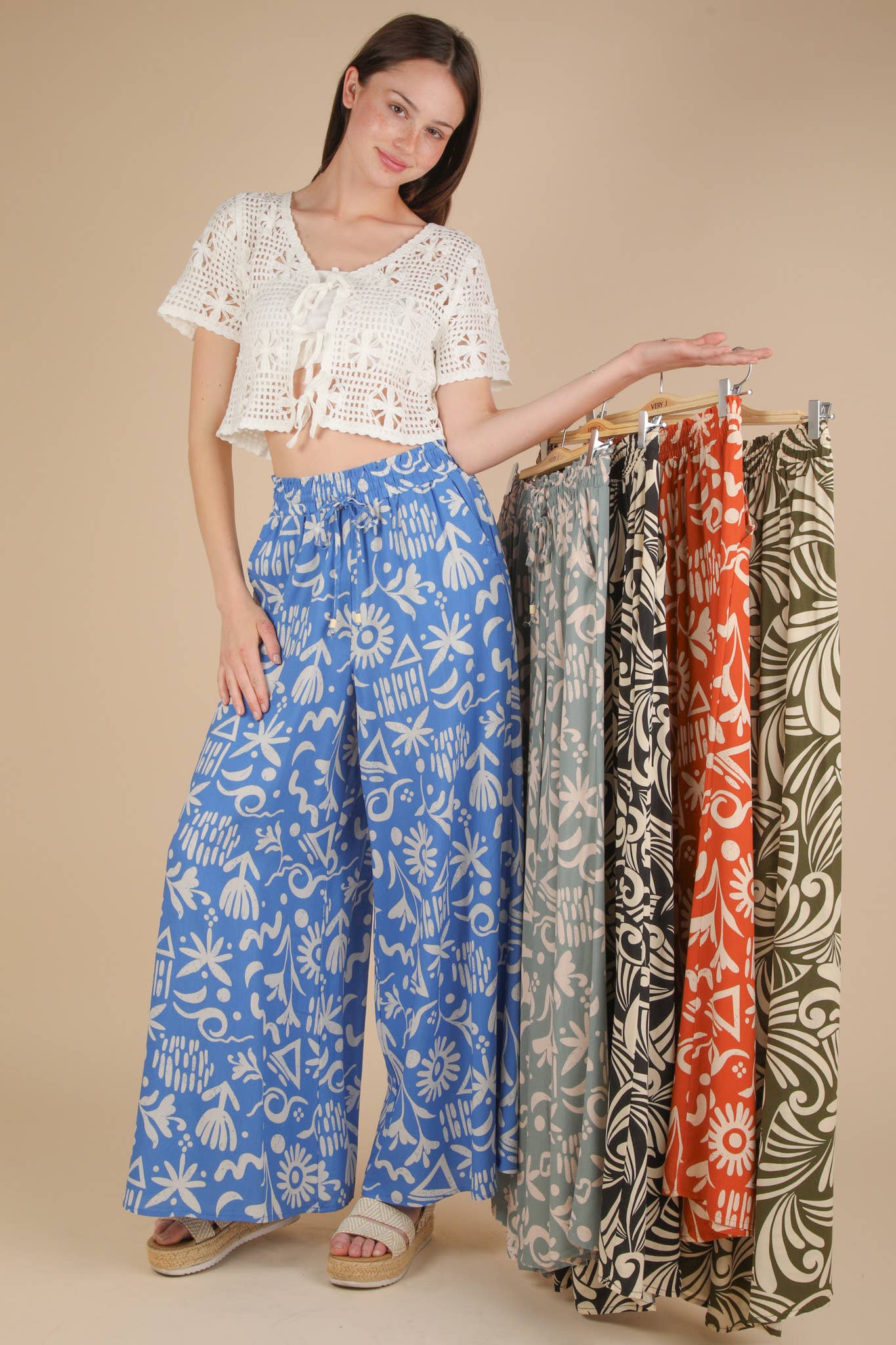 Chloe Printed Wide Leg Long Pants