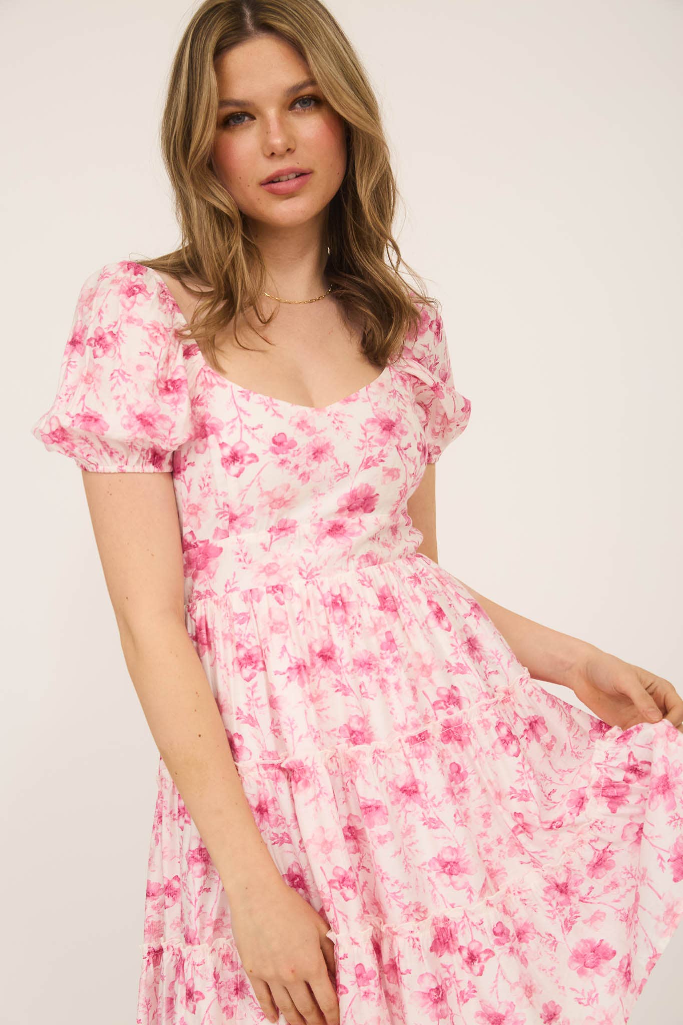 FLORAL OPEN BACK WITH TIE TIERED MINI DRESS