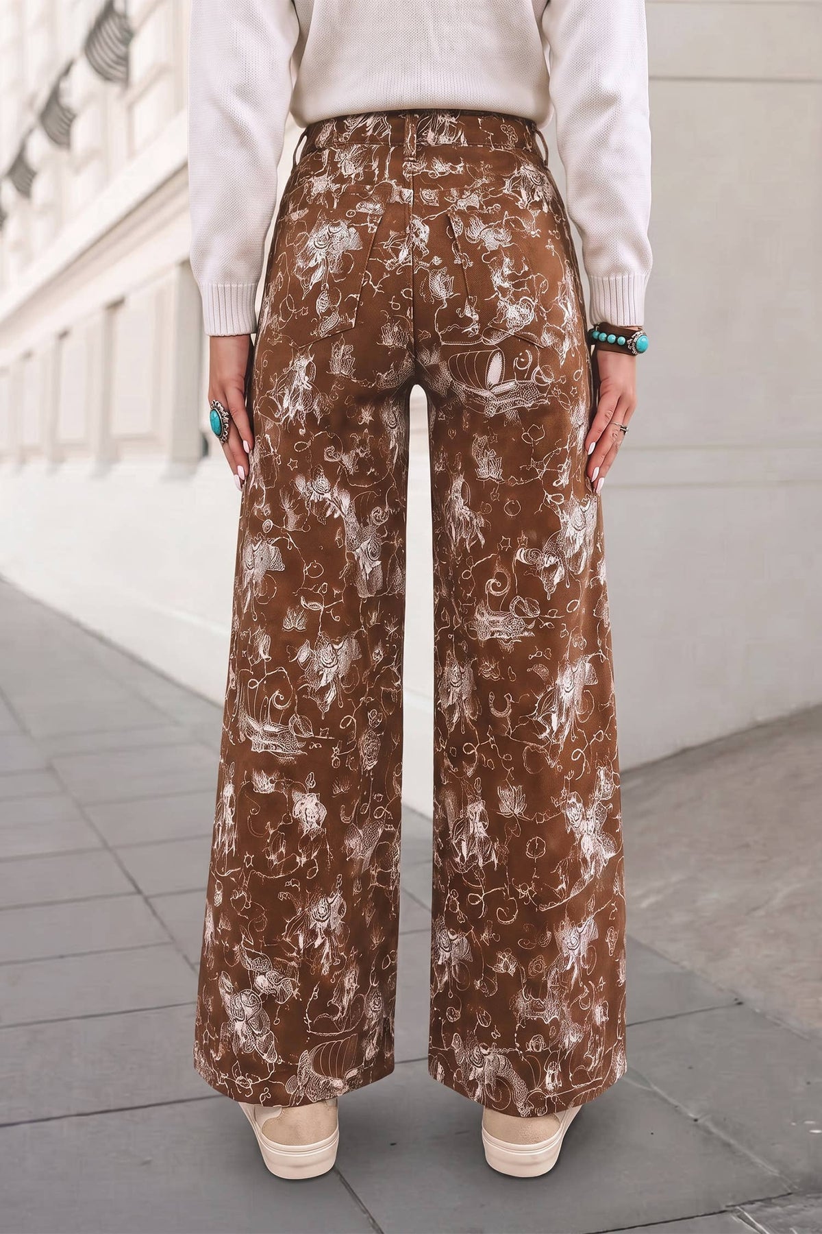 Western Printed Pockets Straight Jeans