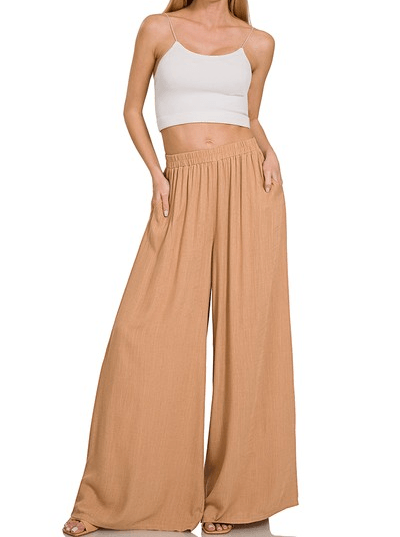 Zenana Pleated Linen Wide Leg Pants - The Salty Mare