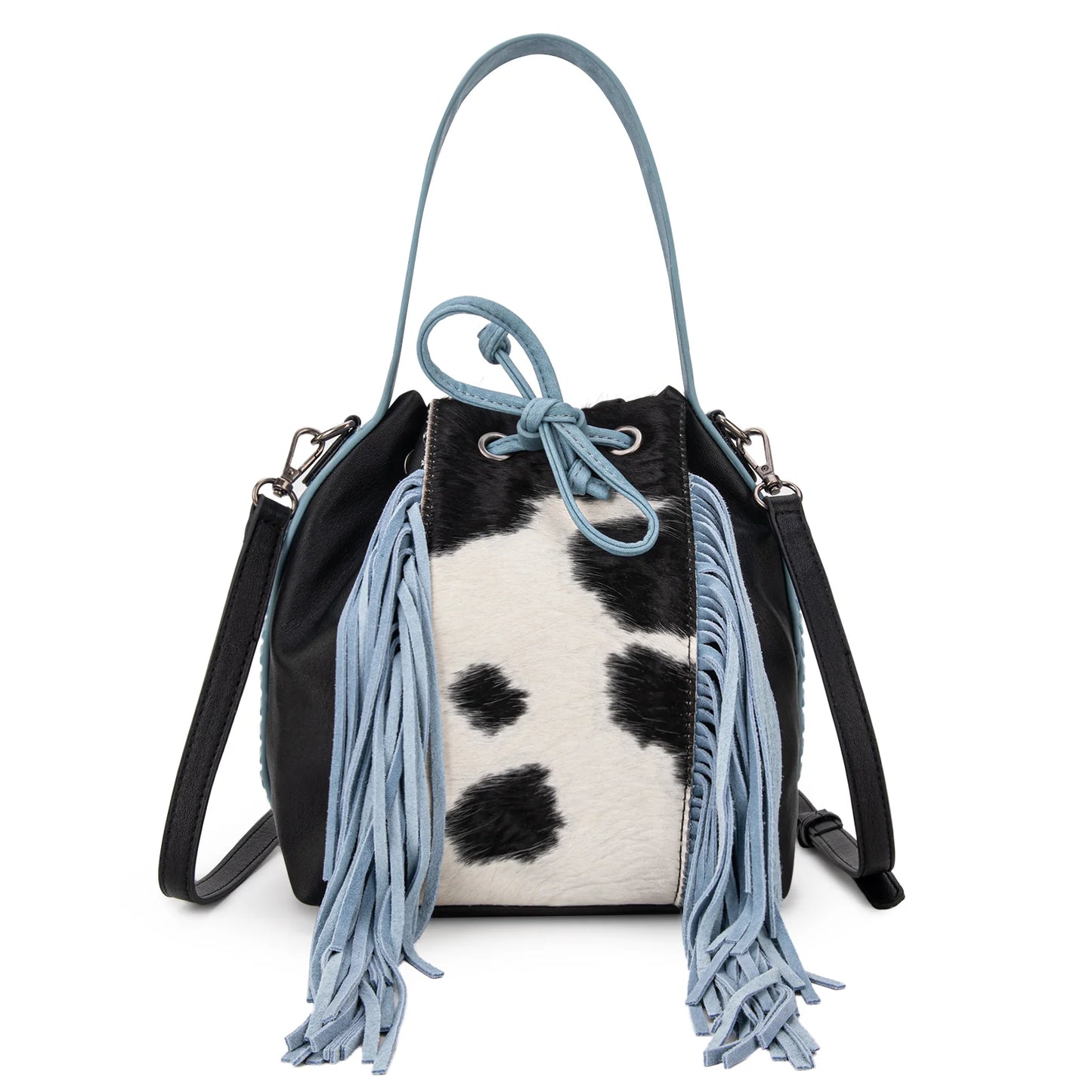 Montana West Hair-On Cowhide Drawstring Hobo/Crossbody