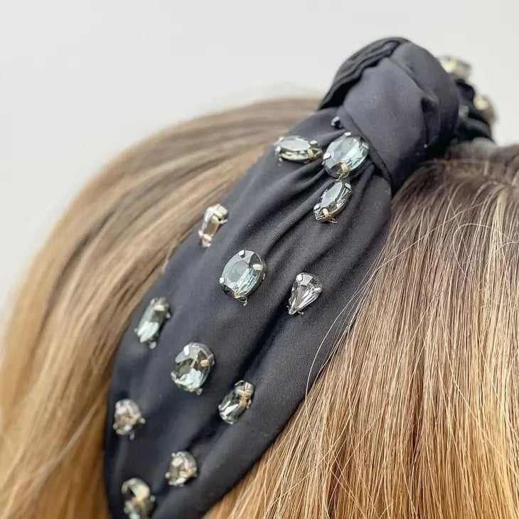 Black Top Knot Jewel Headband - The Salty Mare