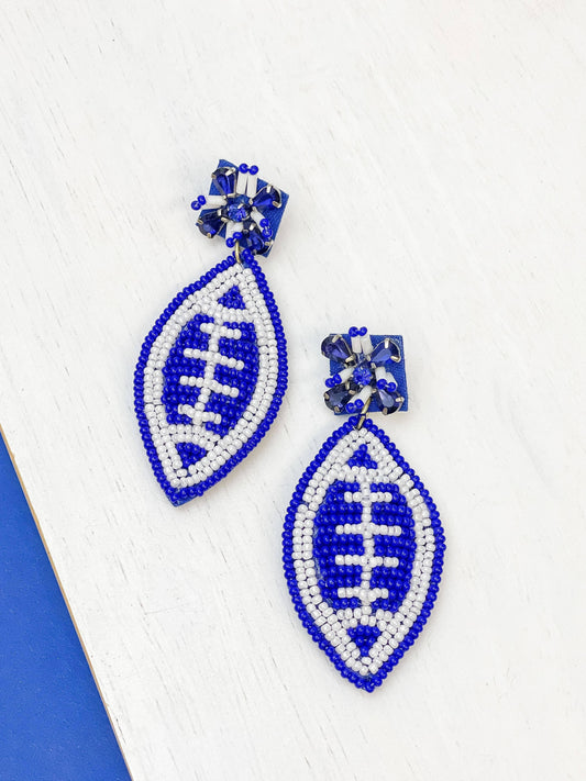 Glitzy Post Football Dangle Earrings - Navy Blue & White - The Salty Mare