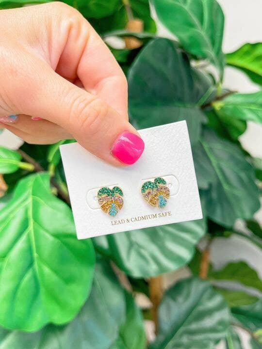 Rhinestone Palm Leaf Stud Earrings - The Salty Mare