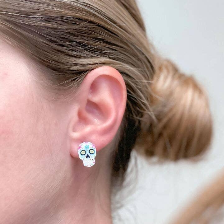 Printed Sugar Skull Stud Earrings - The Salty Mare