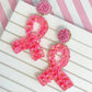 Floral Pink Breast Cancer Ribbon Dangle Earrings - The Salty Mare