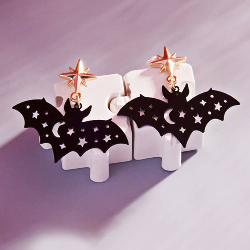 Black Bat Night Sky Cutout Drop Earrings - The Salty Mare