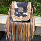 Upcycled LV Cowhide Leather Fringe Crossbody Bag Western