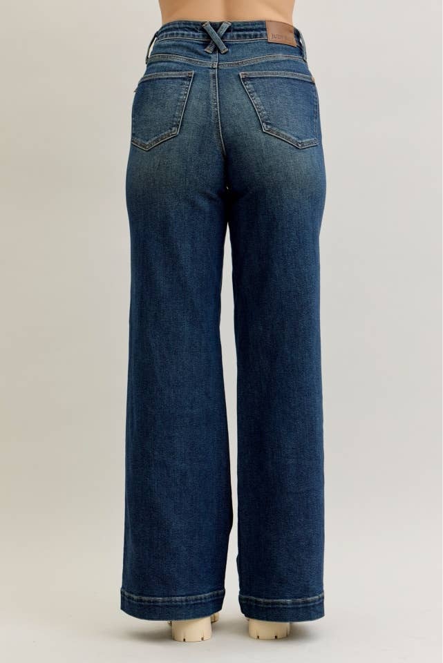 Retro Wide Tummy Control Front Welt Pockets