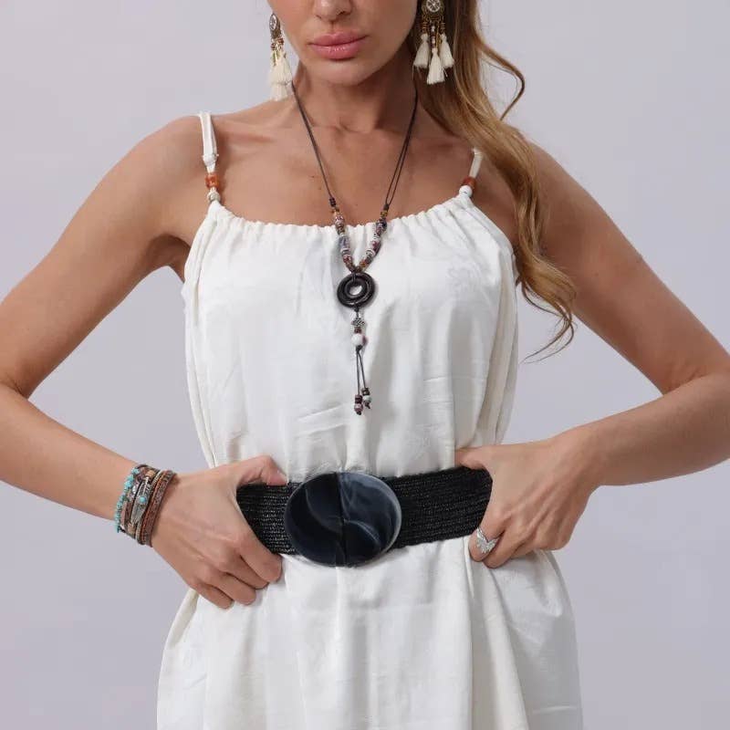 Woven Belt with Oversized Buckle