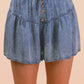 Chambray Button Down Flare Shorts