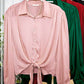 Flowy Button Down Balloon Sleeve Tie-Front Shirt