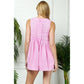 Front Pleated V Neck Sleeveless Denim Romper