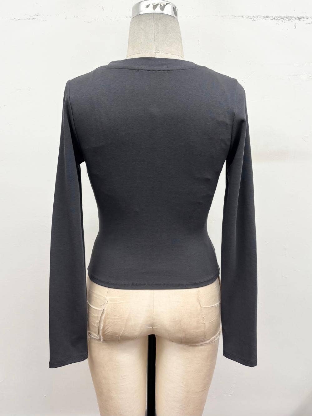 Studded V-Neck Long Sleeve Top