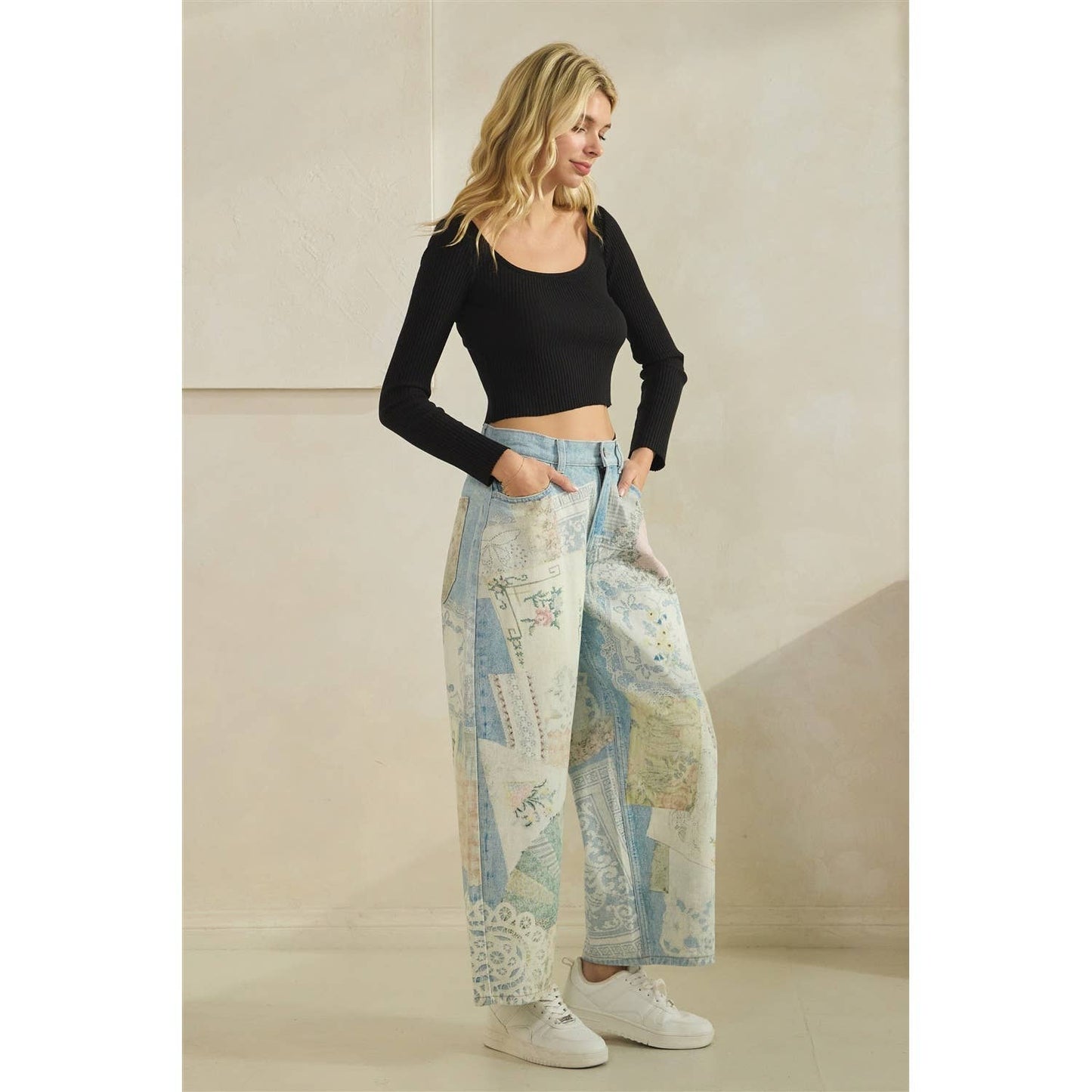 Digitally Printed Patchwork Denim Pants