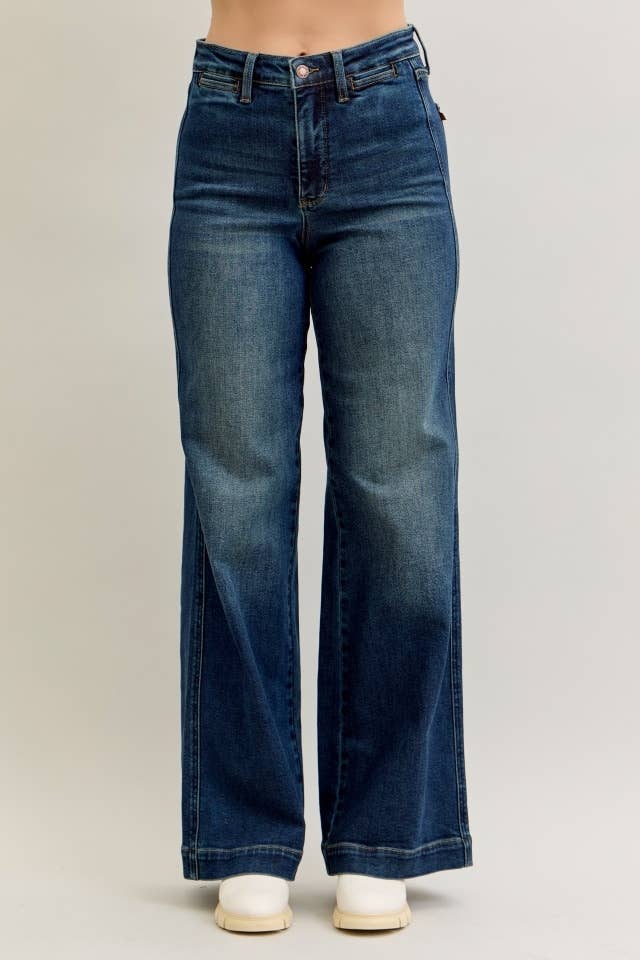 Retro Wide Tummy Control Front Welt Pockets