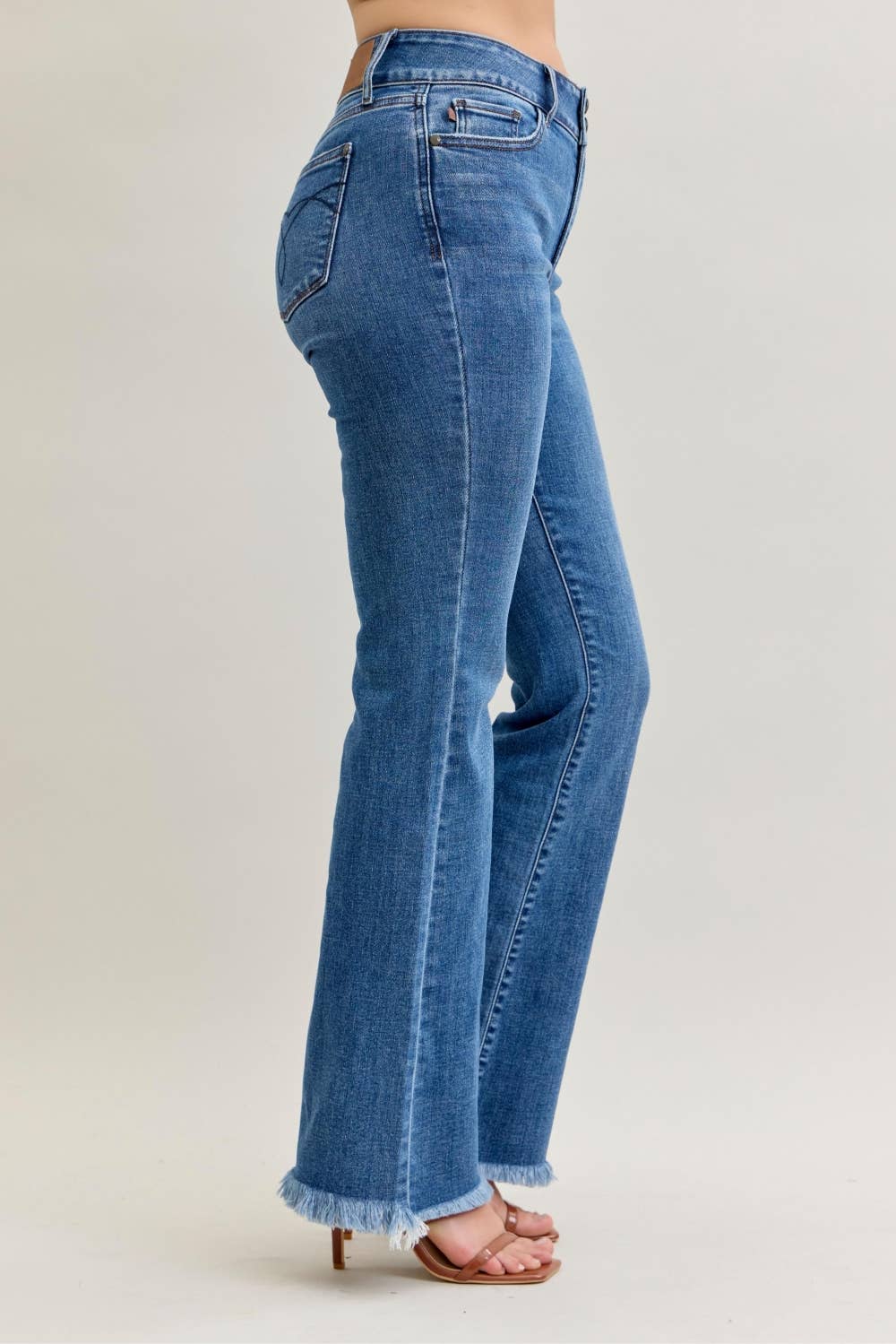 High Waisted Bootcut Double Button WB & Fray Hem