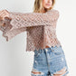 SHEER CROCHET BOAT NECK PULLOVER