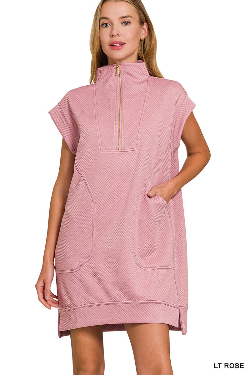Knit Jacquard Quarter Zipper Mini Dress