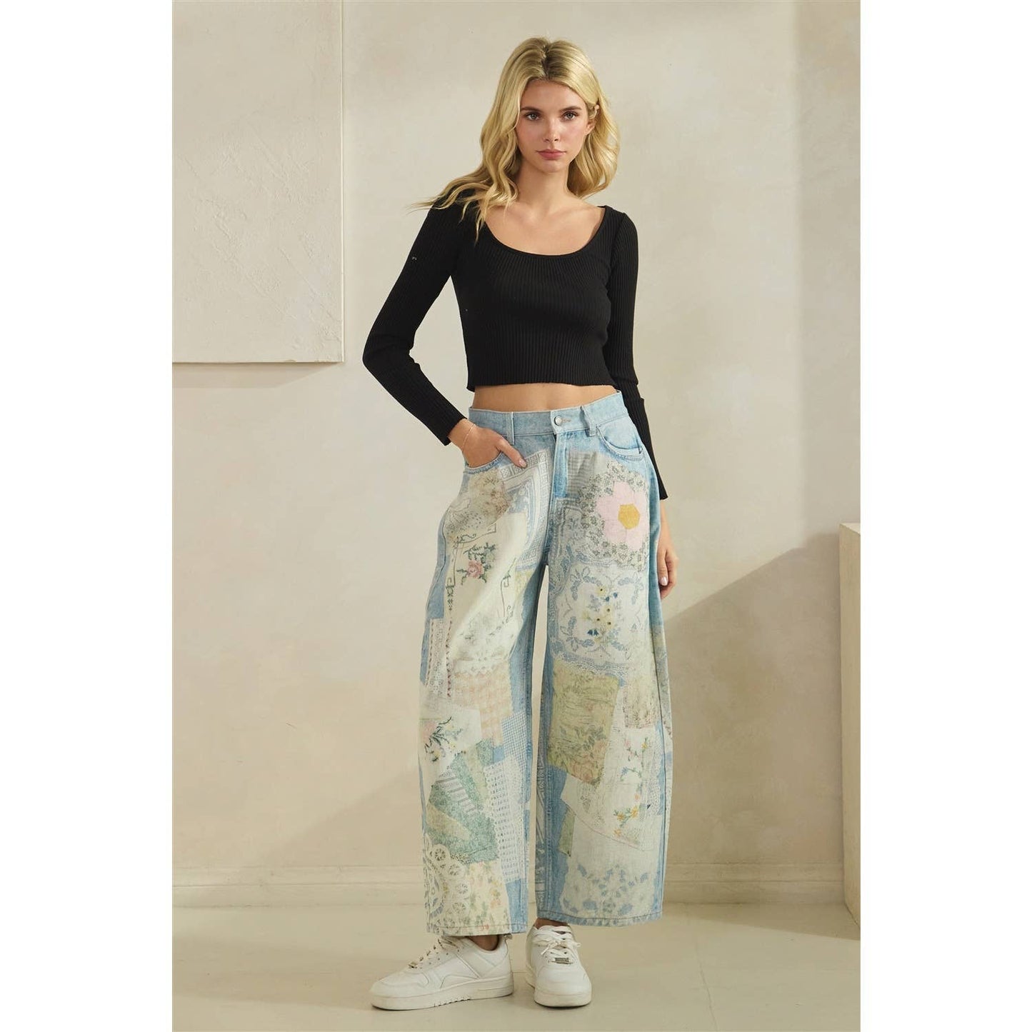 Digitally Printed Patchwork Denim Pants