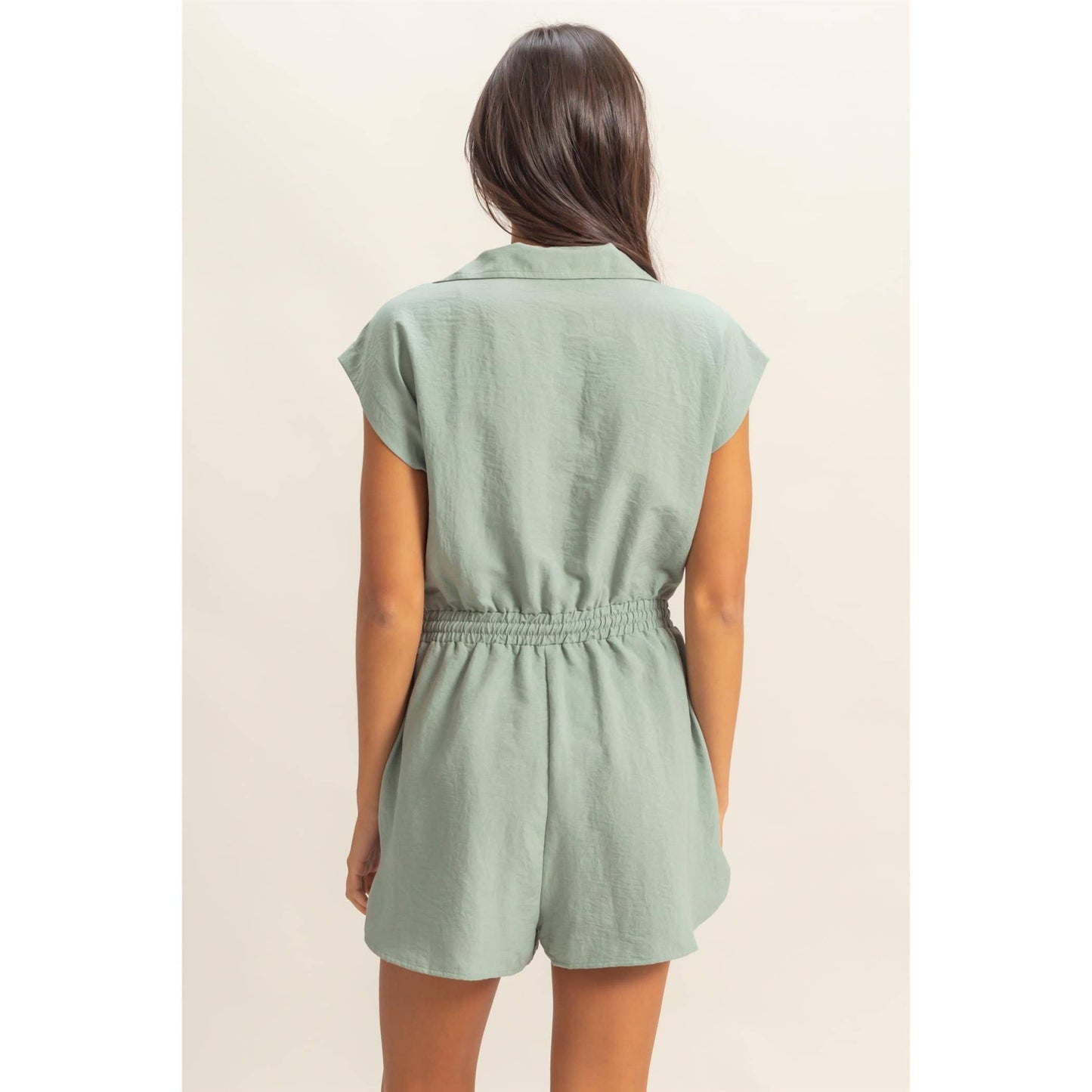 Collared Romper with Buttonless Placket