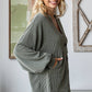 Solid Rib Button Balloon Sleeve Cardigan