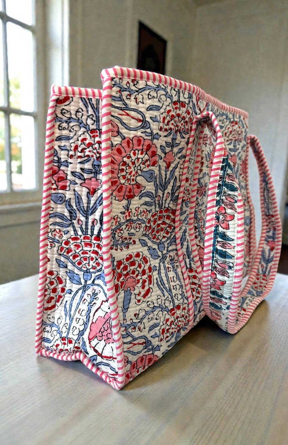 Millie Blue and Pink Floral Tote Bag