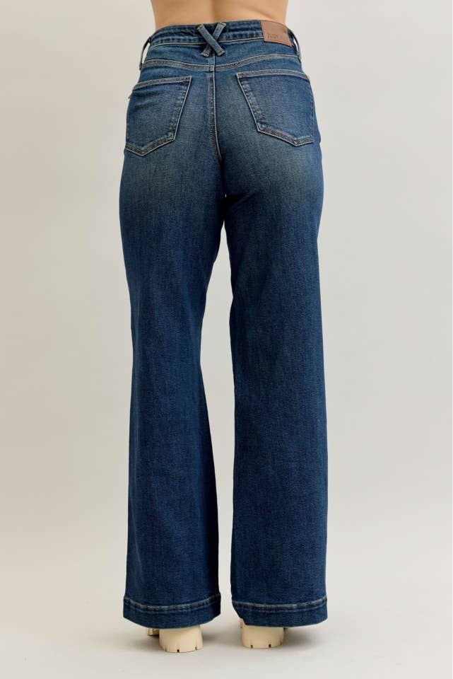 Retro Wide Tummy Control Front Welt Pockets