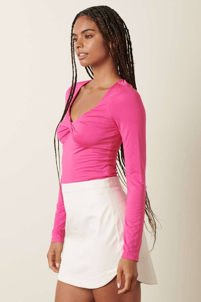 TWIST FRONT LONG SLEEVE KNIT TOP